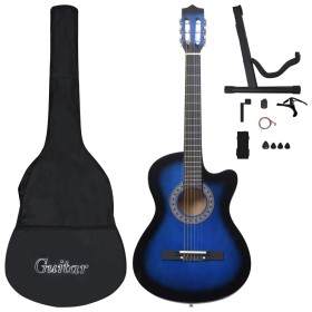 vidaXL 12.-tlg. Westerngitarre Set mit 6 Saiten Blau-Schattiert 38"    