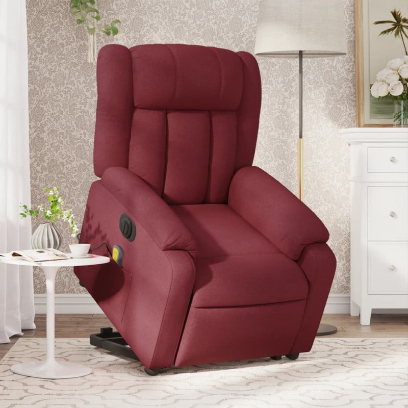 vidaXL Elektrischer Massagesessel mit Aufstehhilfe Weinrot Stoff vidaXL Elektrischer Massagesessel mit Aufstehhilfe Weinrot Stoff