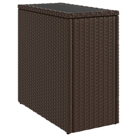 vidaXL Garten-Beistelltisch mit Glasplatte Braun 58x27,5x55 cm Rattan