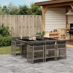 vidaXL 7-tlg. Garten-Essgruppe mit Kissen Grau Poly Rattan