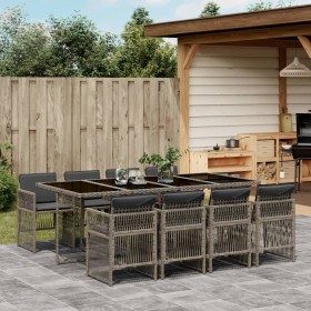 vidaXL 9-tlg. Garten-Essgruppe mit Kissen Grau Poly Rattan