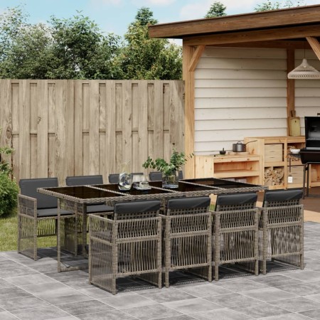 vidaXL 9-tlg. Garten-Essgruppe mit Kissen Grau Poly Rattan