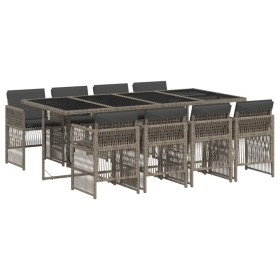 vidaXL 9-tlg. Garten-Essgruppe mit Kissen Grau Poly Rattan