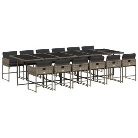 vidaXL 13-tlg. Garten-Essgruppe mit Kissen Grau Poly Rattan