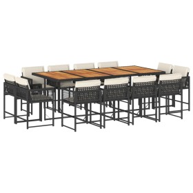 vidaXL 13-tlg. Garten-Essgruppe mit Kissen Schwarz Poly Rattan