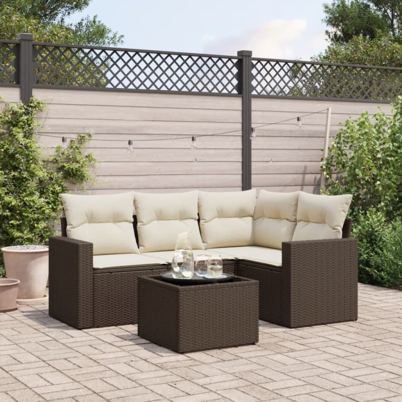 vidaXL 5-tlg. Garten-Sofagarnitur mit Kissen Braun Poly Rattan vidaXL 5-tlg. Garten-Sofagarnitur mit Kissen Braun Poly Rattan