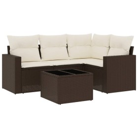 vidaXL 5-tlg. Garten-Sofagarnitur mit Kissen Braun Poly Rattan