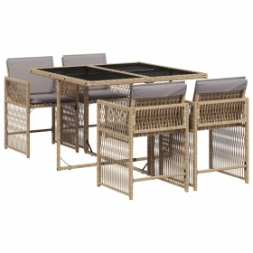 vidaXL 5-tlg. Garten-Essgruppe mit Kissen Beigemischung Poly Rattan