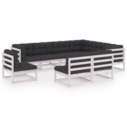 9-tlg. Garten-Lounge-Set mit Kissen Weiß Kiefer Massivholz