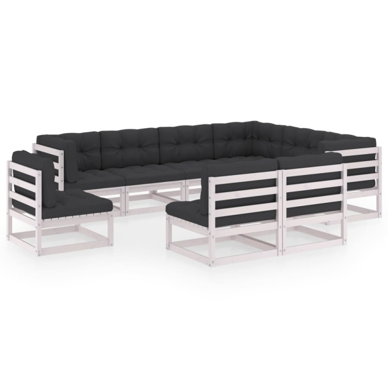9-tlg. Garten-Lounge-Set mit Kissen Weiß Kiefer Massivholz 9-tlg. Garten-Lounge-Set mit Kissen Weiß Kiefer Massivholz