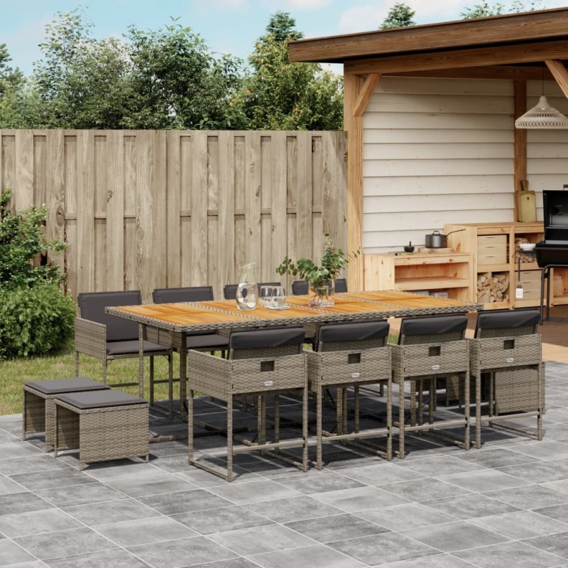 vidaXL 13-tlg. Garten-Essgruppe mit Kissen Grau Poly Rattan vidaXL 13-tlg. Garten-Essgruppe mit Kissen Grau Poly Rattan