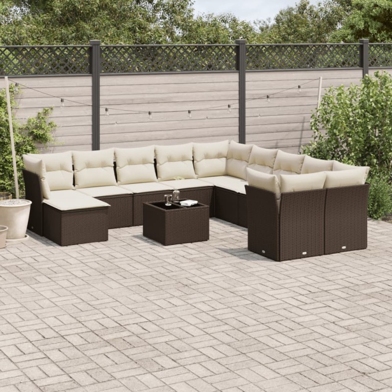 vidaXL 12-tlg. Garten-Sofagarnitur mit Kissen Braun Poly Rattan vidaXL 12-tlg. Garten-Sofagarnitur mit Kissen Braun Poly Rattan