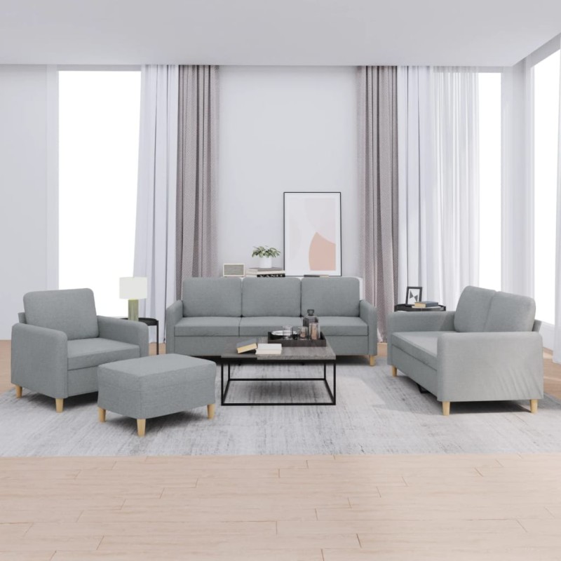 vidaXL 4-tlg. Sofagarnitur mit Kissen Hellgrau Stoff vidaXL 4-tlg. Sofagarnitur mit Kissen Hellgrau Stoff