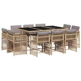 vidaXL 11-tlg. Garten-Essgruppe mit Kissen Beigemischung Poly Rattan