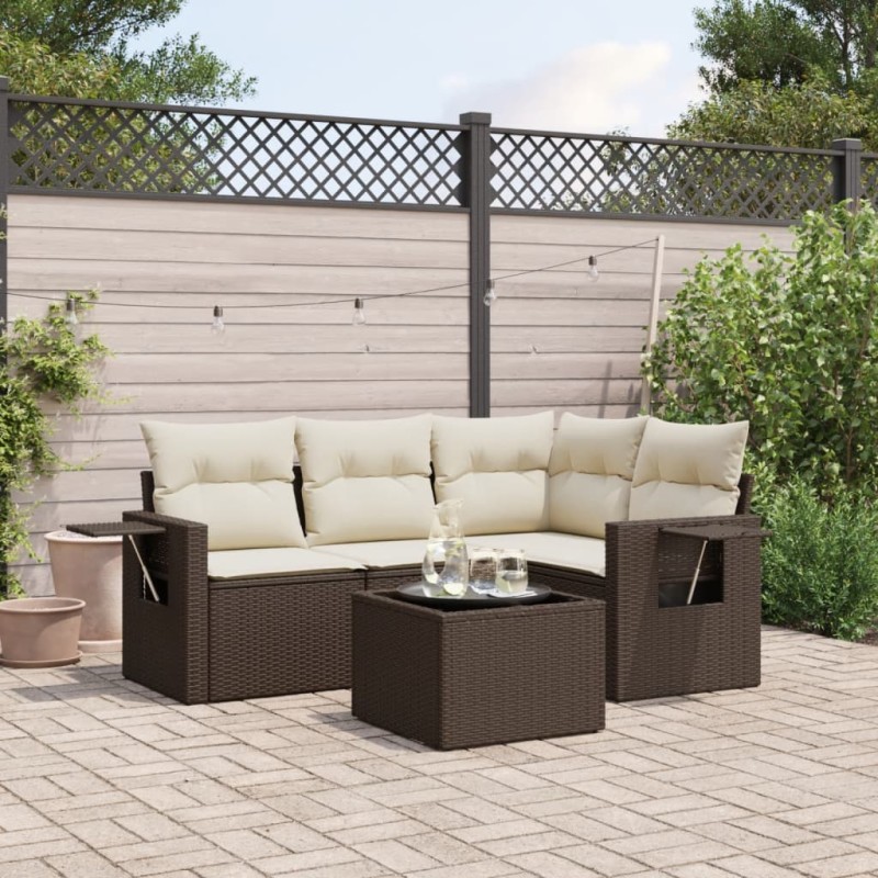 vidaXL 5-tlg. Garten-Sofagarnitur mit Kissen Braun Poly Rattan vidaXL 5-tlg. Garten-Sofagarnitur mit Kissen Braun Poly Rattan