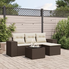 vidaXL 5-tlg. Garten-Sofagarnitur mit Kissen Braun Poly Rattan