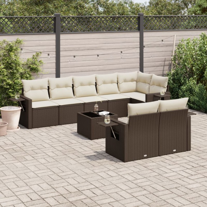 vidaXL 9-tlg. Garten-Sofagarnitur mit Kissen Braun Poly Rattan vidaXL 9-tlg. Garten-Sofagarnitur mit Kissen Braun Poly Rattan