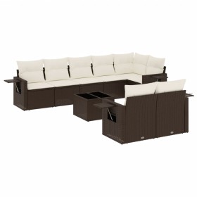 vidaXL 9-tlg. Garten-Sofagarnitur mit Kissen Braun Poly Rattan