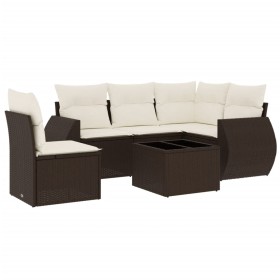 vidaXL 6-tlg. Garten-Sofagarnitur mit Kissen Braun Poly Rattan