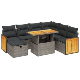 vidaXL 8-tlg. Garten-Sofagarnitur mit Kissen Grau Poly Rattan