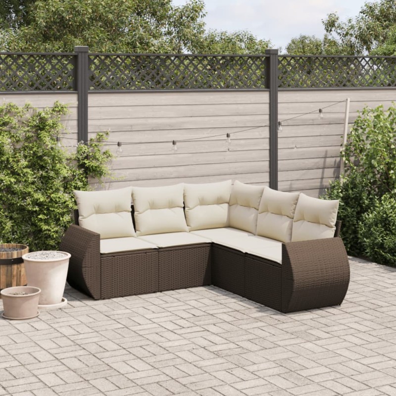 vidaXL 5-tlg. Garten-Sofagarnitur mit Kissen Braun Poly Rattan vidaXL 5-tlg. Garten-Sofagarnitur mit Kissen Braun Poly Rattan