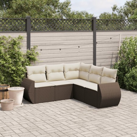 vidaXL 5-tlg. Garten-Sofagarnitur mit Kissen Braun Poly Rattan