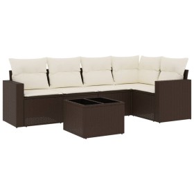 vidaXL 6-tlg. Garten-Sofagarnitur mit Kissen Braun Poly Rattan