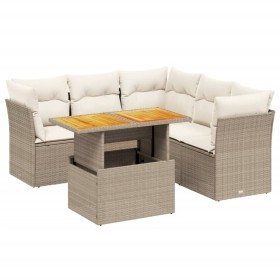 vidaXL 5-tlg. Garten-Sofagarnitur mit Kissen Beige Poly Rattan