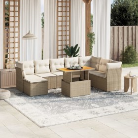 vidaXL 9-tlg. Garten-Sofagarnitur mit Kissen Beige Poly Rattan