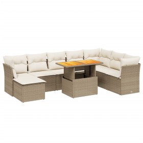vidaXL 9-tlg. Garten-Sofagarnitur mit Kissen Beige Poly Rattan