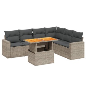 vidaXL 7-tlg. Garten-Sofagarnitur mit Kissen Grau Poly Rattan