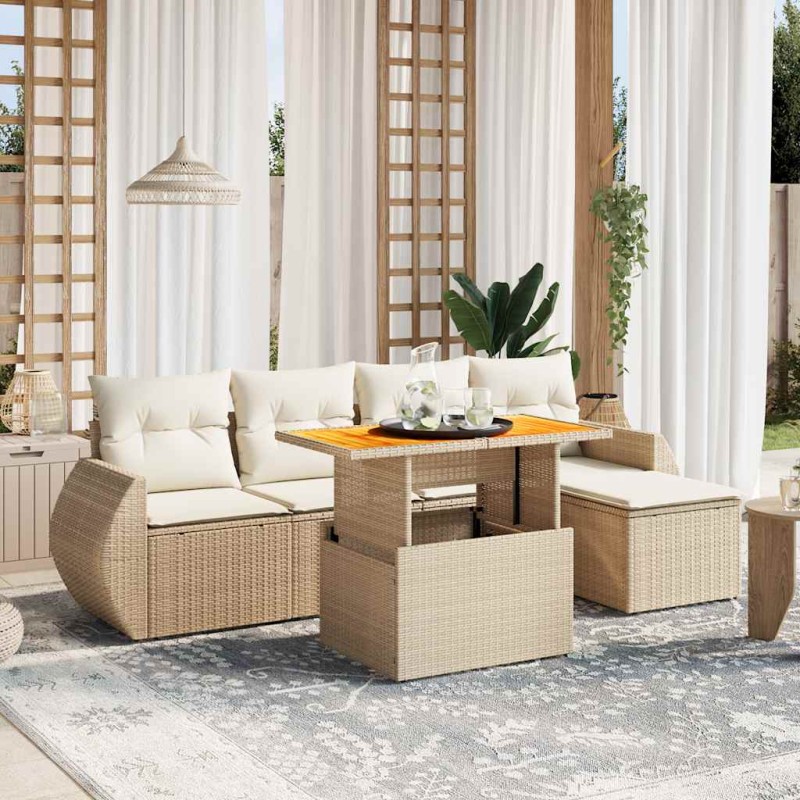 vidaXL 6-tlg. Garten-Sofagarnitur mit Kissen Beige Poly Rattan vidaXL 6-tlg. Garten-Sofagarnitur mit Kissen Beige Poly Rattan