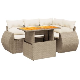 vidaXL 5-tlg. Garten-Sofagarnitur mit Kissen Beige Poly Rattan