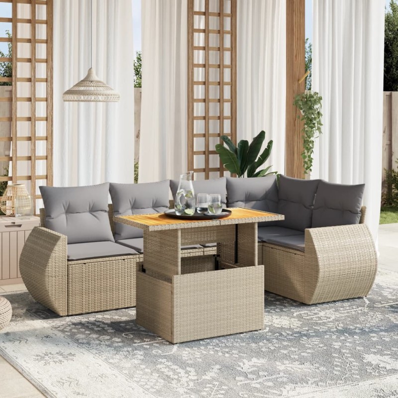 vidaXL 6-tlg. Garten-Sofagarnitur mit Kissen Beige Poly Rattan vidaXL 6-tlg. Garten-Sofagarnitur mit Kissen Beige Poly Rattan