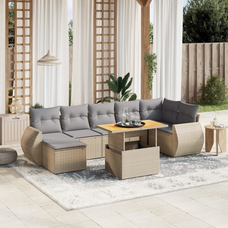 vidaXL 8-tlg. Garten-Sofagarnitur mit Kissen Beige Poly Rattan vidaXL 8-tlg. Garten-Sofagarnitur mit Kissen Beige Poly Rattan