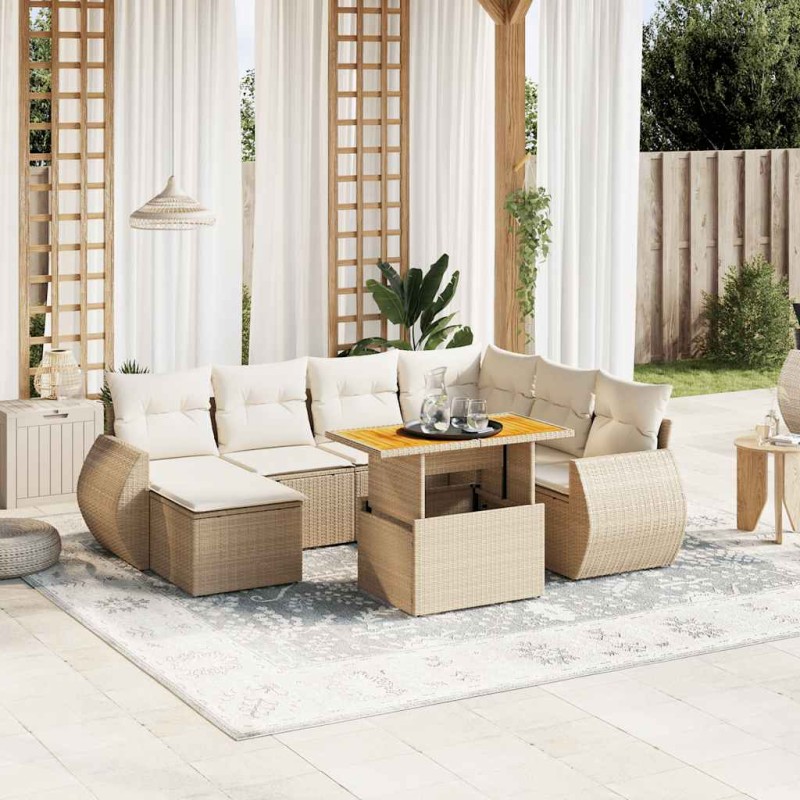 vidaXL 8-tlg. Garten-Sofagarnitur mit Kissen Beige Poly Rattan vidaXL 8-tlg. Garten-Sofagarnitur mit Kissen Beige Poly Rattan