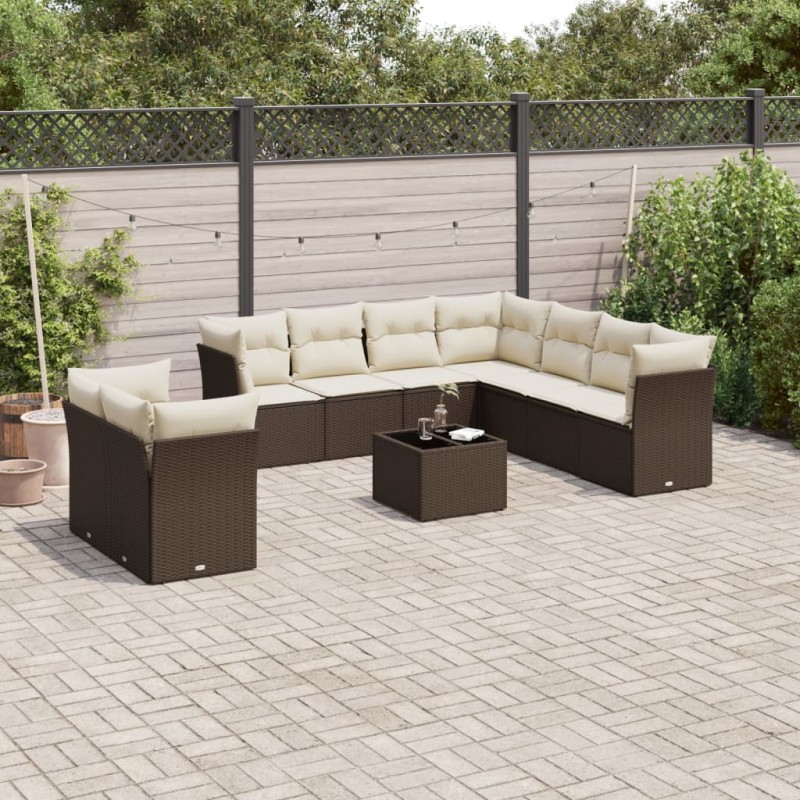 vidaXL 10-tlg. Garten-Sofagarnitur mit Kissen Braun Poly Rattan vidaXL 10-tlg. Garten-Sofagarnitur mit Kissen Braun Poly Rattan