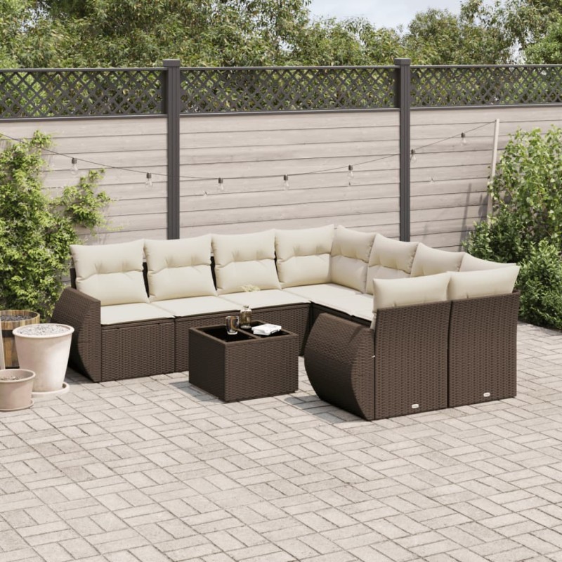 vidaXL 9-tlg. Garten-Sofagarnitur mit Kissen Braun Poly Rattan vidaXL 9-tlg. Garten-Sofagarnitur mit Kissen Braun Poly Rattan