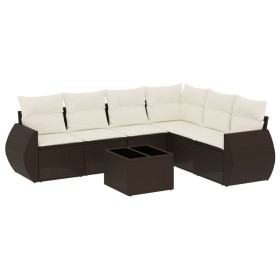 vidaXL 7-tlg. Garten-Sofagarnitur mit Kissen Braun Poly Rattan