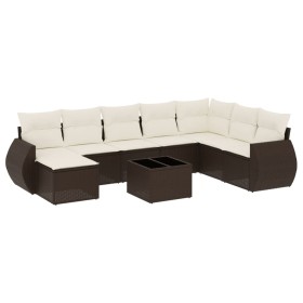 vidaXL 9-tlg. Garten-Sofagarnitur mit Kissen Braun Poly Rattan