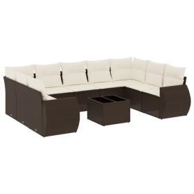 vidaXL 10-tlg. Garten-Sofagarnitur mit Kissen Braun Poly Rattan