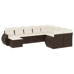 vidaXL 10-tlg. Garten-Sofagarnitur mit Kissen Braun Poly Rattan