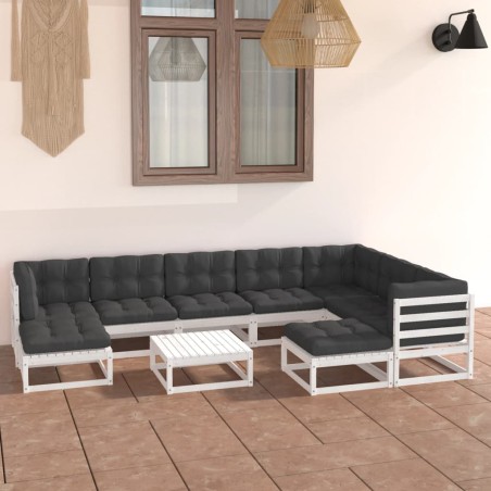 vidaXL 10-tlg. Garten-Lounge-Set mit Kissen Weiß Massivholz Kiefer