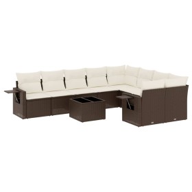 vidaXL 10-tlg. Garten-Sofagarnitur mit Kissen Braun Poly Rattan