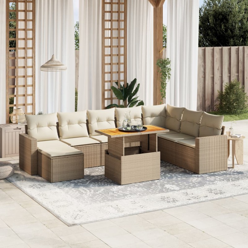 vidaXL 9-tlg. Garten-Sofagarnitur mit Kissen Beige Poly Rattan vidaXL 9-tlg. Garten-Sofagarnitur mit Kissen Beige Poly Rattan