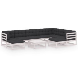 vidaXL 10-tlg. Garten-Lounge-Set mit Kissen Weiß Massivholz Kiefer