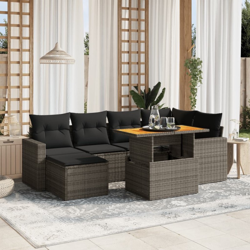 vidaXL 7-tlg. Garten-Sofagarnitur mit Kissen Grau Poly Rattan vidaXL 7-tlg. Garten-Sofagarnitur mit Kissen Grau Poly Rattan