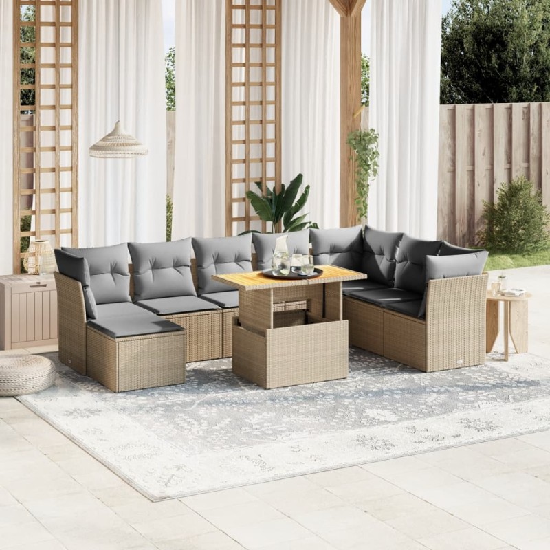 vidaXL 9-tlg. Garten-Sofagarnitur mit Kissen Beige Poly Rattan vidaXL 9-tlg. Garten-Sofagarnitur mit Kissen Beige Poly Rattan