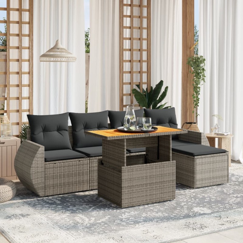 vidaXL 6-tlg. Garten-Sofagarnitur mit Kissen Grau Poly Rattan vidaXL 6-tlg. Garten-Sofagarnitur mit Kissen Grau Poly Rattan
