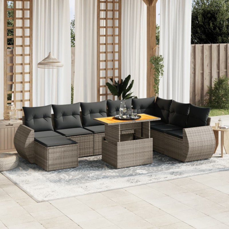 vidaXL 9-tlg. Garten-Sofagarnitur mit Kissen Grau Poly Rattan vidaXL 9-tlg. Garten-Sofagarnitur mit Kissen Grau Poly Rattan